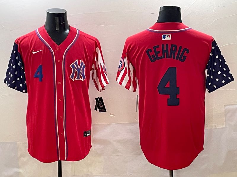Men New York Yankees #4 Gehrig Red a generation of national flags Jointly Name 2025 Nike MLB Jersey style 4->new york yankees->MLB Jersey